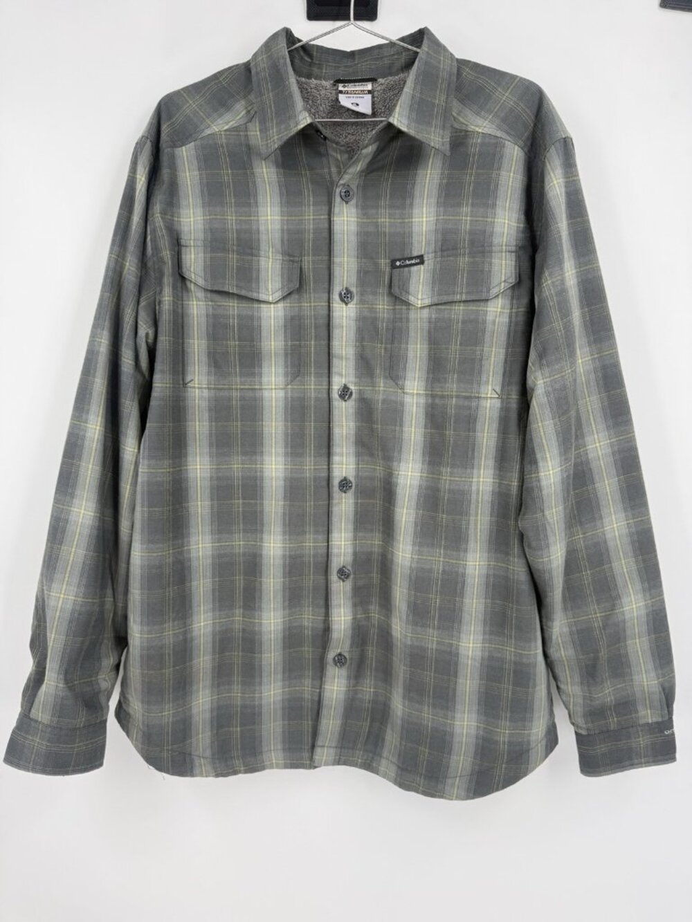 Men’s Columbia Titan Fleece Lined Flannel Shirt Gray And Green Size XL